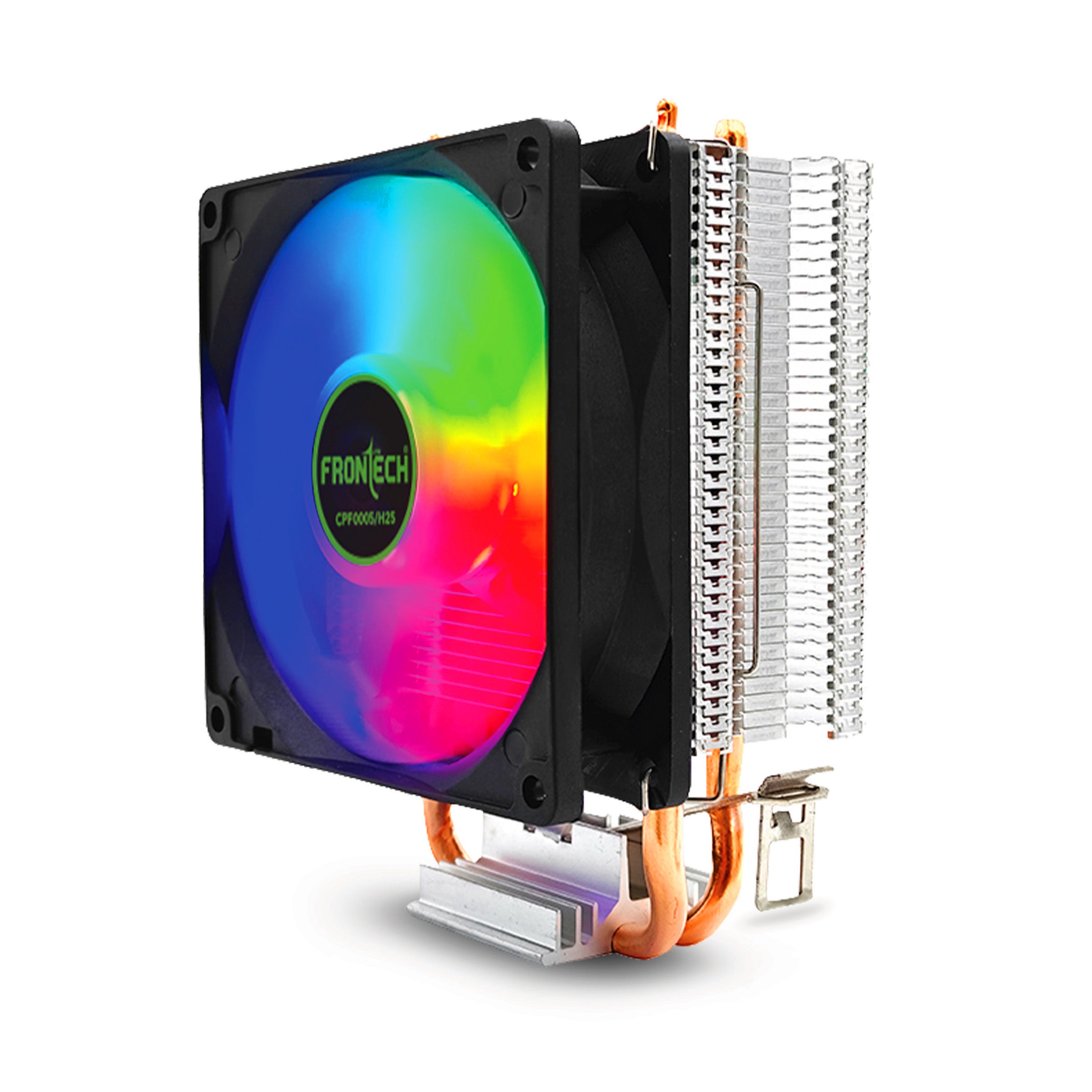Frontech CPU Air Cooler with RGB Fan | 90mm 1800 RPM | Dual Copper Heat Pipes | Silent Operation | Intel LGA1700/1200/115x & AMD AM5/AM4/AM3 Compatible | Easy Installation | 3-Pin Connector (CPF-0005) Frontech CPU Air Cooler with RGB Fan | 90mm 1800 RPM | Dual Copper Heat Pipes | Silent Operation | Intel LGA1700/1200/115x & AMD AM5/AM4/AM3 Compatible | Easy Installation | 3-Pin Connector (CPF-0005)